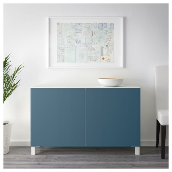 Комбинация для хранения с дверцами БЕСТО, белый, Вальвикен темно-синий (120x40x74 см) - схема-чертеж с размерами