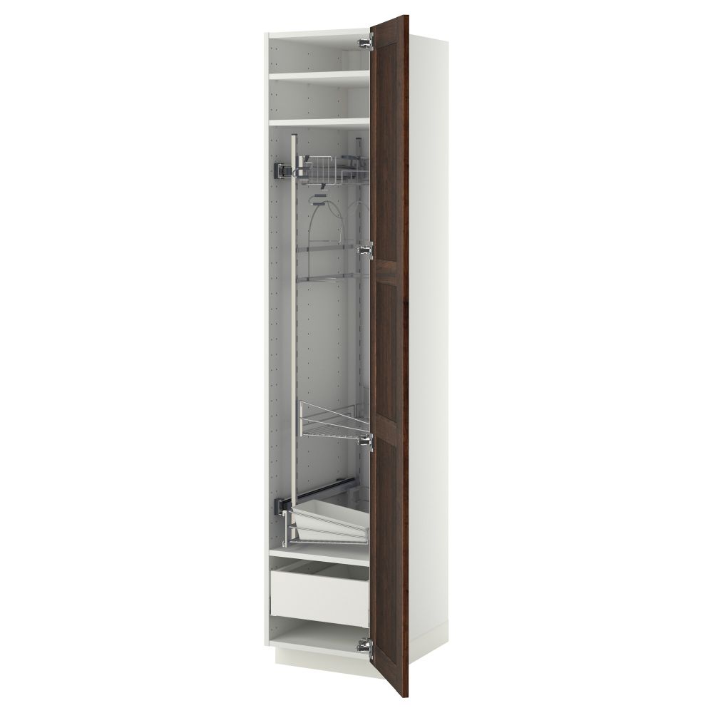 Высокий шкаф с отделением для аксессуаров, для уборки МЕТОД / МАКСИМЕРА, белый, Эдсерум коричневый - фото 1