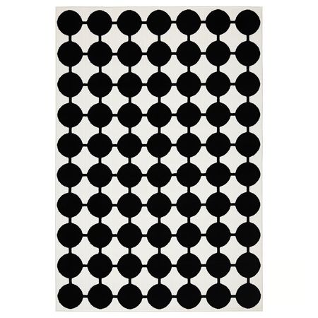 VÄNDPLATS Ковер, короткий ворс - белый/чёрный точечный 133x195 см