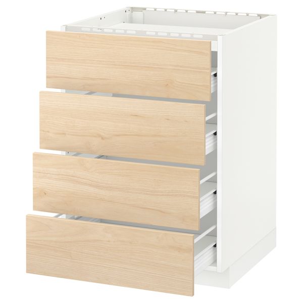 Напольный шкаф, 4 фронтальных панели, 4 ящика МЕТОД / ФОРВАРА, белый, Аскерсунд под светлый ясень - схема-чертеж с размерами