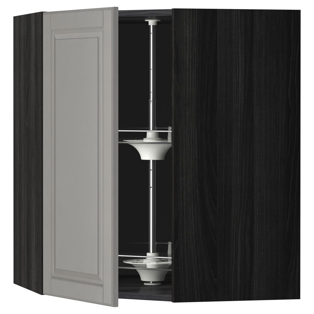 Угловой навесной шкаф с вращающейся секцией МЕТОД, черный, Будбин серый - схема-чертеж с размерами