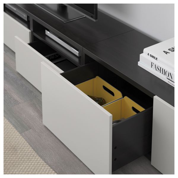 Шкаф для ТВ, комбинированный, стекляные дверцы БЕСТО, черно-коричневый Лаппвикен, Синдвик светло-серый прозрачное стекло - фото 3