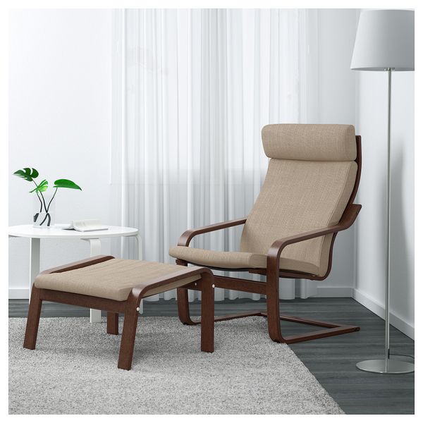 Табурет для ног ПОЭНГ, коричневый, Хилларед бежевый - схема-чертеж с размерами