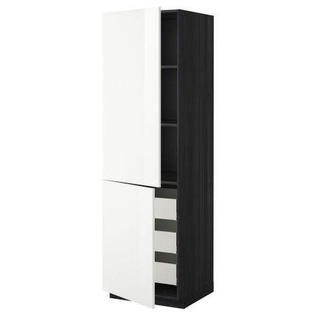 Высокий шкаф + полки, 3 ящика, 2 дверцы МЕТОД / МАКСИМЕРА, черный, Рингульт белый