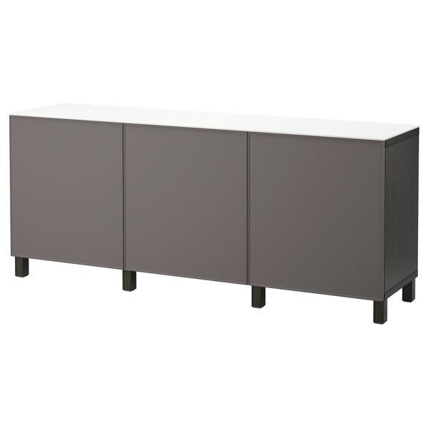 Комбинация для хранения с дверцами БЕСТО, черно-коричневый, Грундсвикен темно-серый (180x42x74 см) - фото 1