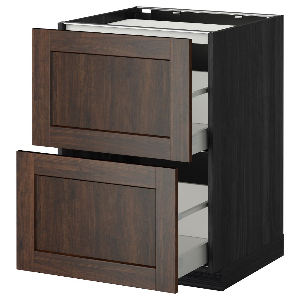 Напольный шкаф, 2 фронтальных панели, 3 ящика МЕТОД / МАКСИМЕРА, черный, Эдсерум коричневый - фото 1