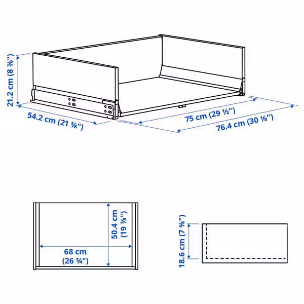 KNIVSHULT Ящик, высокий - темно-серый 80x60 см - схема-чертеж с размерами
