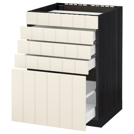Напольный шкаф для варочной панели, 5 фасадов, 4 ящиков МЕТОД / МАКСИМЕРА, черный, Хитарп белый с оттенком