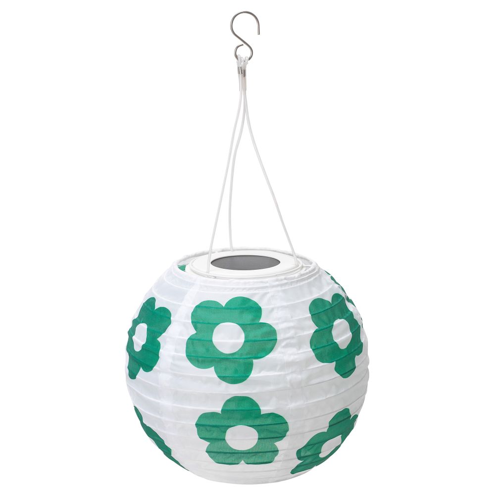 Подвесная светодиодная лампа СОЛВИДЕН, для сада шаровидный, цветочный орнамент зеленый (22 см) - фото 1