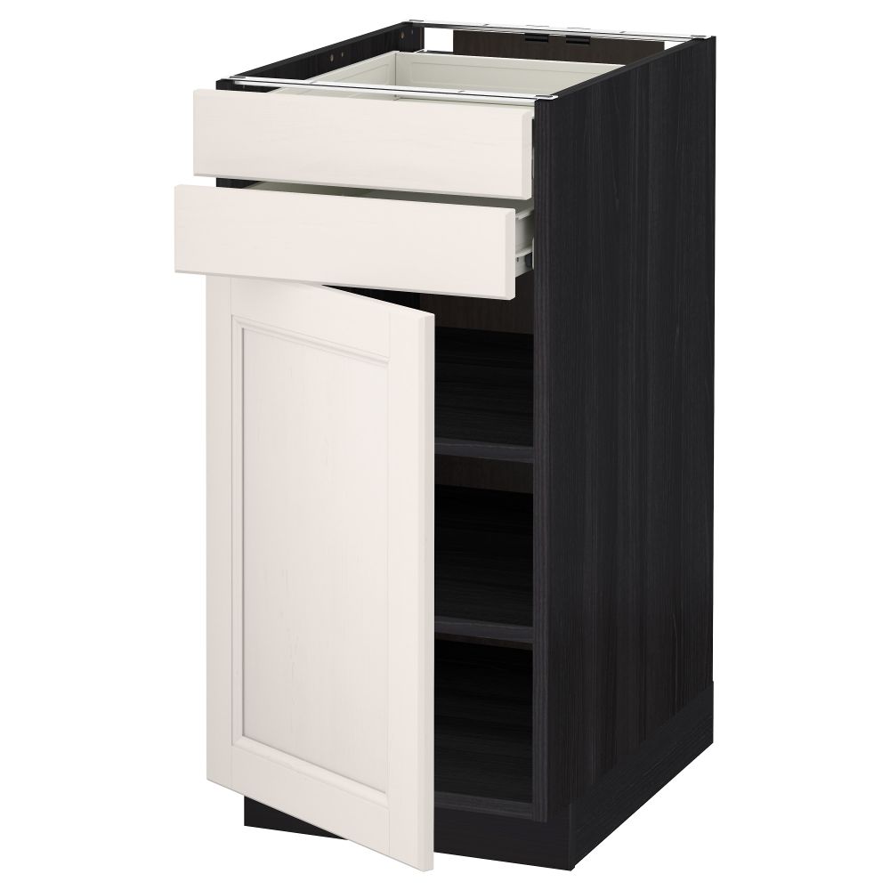 Напольный шкаф с дверцей, 2 ящиками МЕТОД / ФОРВАРА, черный, Лаксарби белый - схема-чертеж с размерами