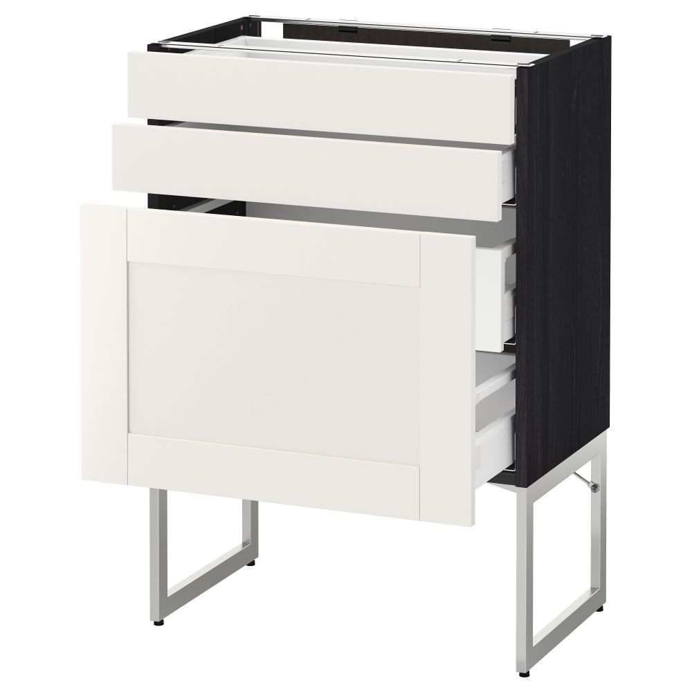 Напольный шкаф 3 фронтальных панели, 2 нижних, 2 средних ящика МЕТОД / МАКСИМЕРА, черный, Сэведаль белый - схема-чертеж с размерами
