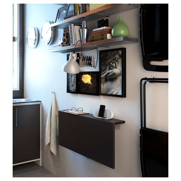 Стол откидной стенного крепежа БЬЮРСТА, коричнево-чёрный (90x50 см) - фото 5