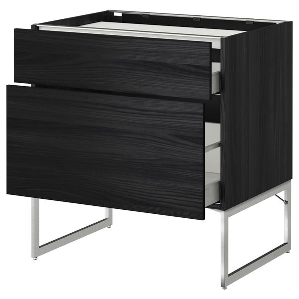 Напольный шкаф, 2 фронтальных панели, 3 ящика МЕТОД / МАКСИМЕРА, черный, Тингсрид черный - схема-чертеж с размерами