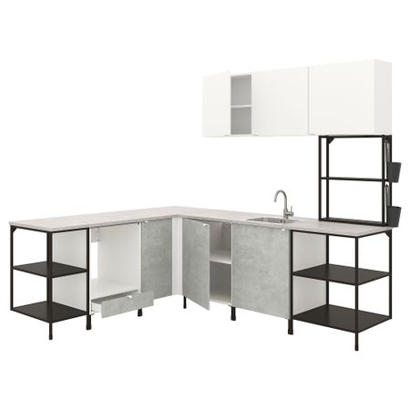 Угловая кухня, антрацит, под бетон белый IKEA BEGIVENHET БЕГИВЕНХЕТ 993.381.25