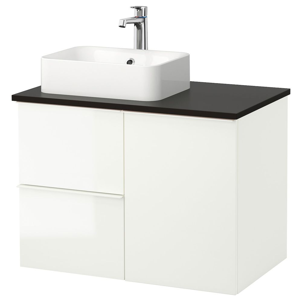 Шкаф с раковиной 45x32 см, глянцевый белый/антрацит БРОГРУНД смеситель 82x49x72 см IKEA ГОДМОРГОН/ТОЛКЕН / ХОРВИК 993.255.71 - фото 1