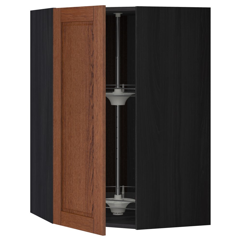 Угловой навесной шкаф с вращающейся секцией МЕТОД, черный, Филипстад коричневый - схема-чертеж с размерами