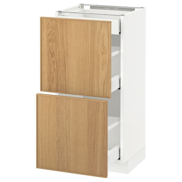Напольный шкаф/2фасада/3ящика, белый/Экестад дуб 40x37 см IKEA METOD МЕТОД / MAXIMERA МАКСИМЕРА 992.361.22 - схема-чертеж с размерами