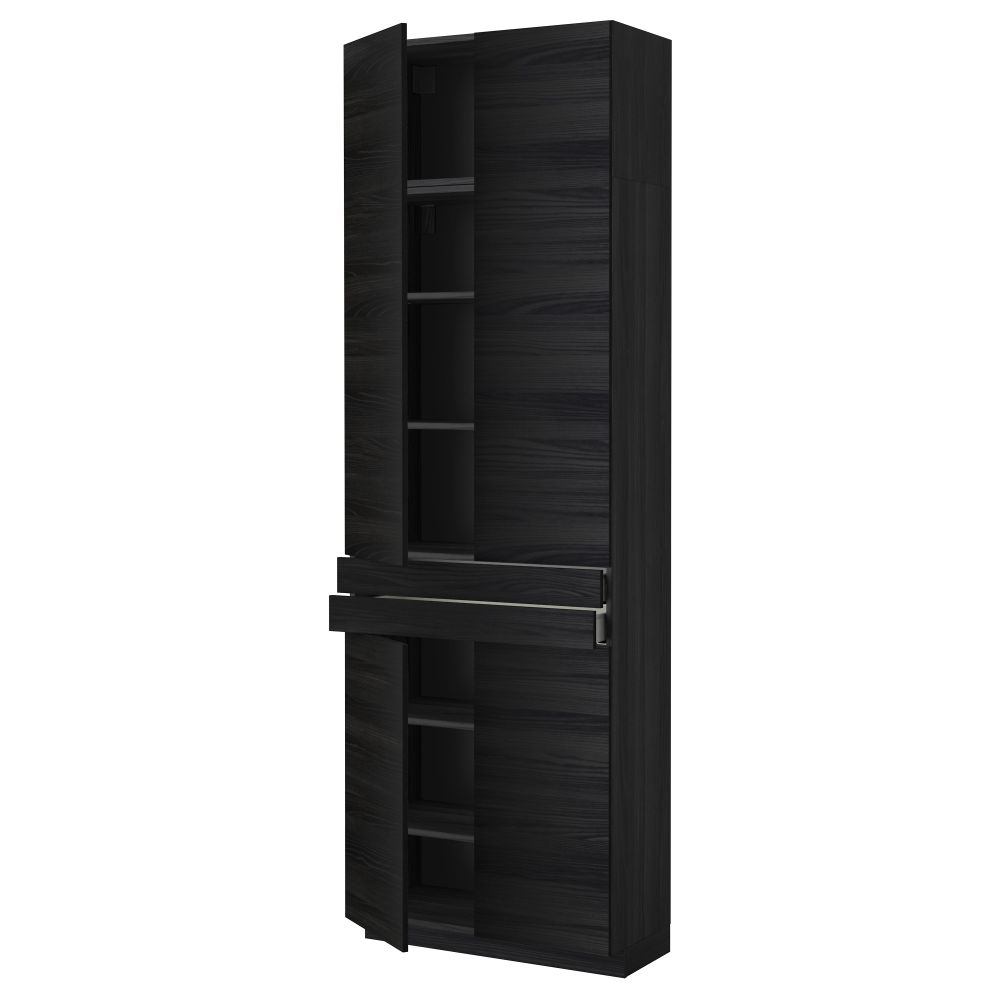 Высокий шкаф + полки, 2 ящика, 4 дверцы МЕТОД / МАКСИМЕРА, черный, Тингсрид черный (80x37x240 см) - фото 1
