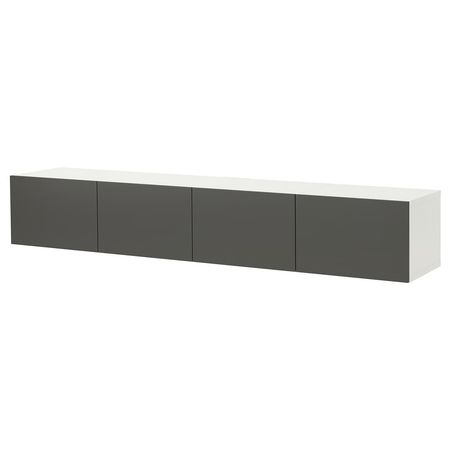 BESTÅ Тумба под ТВ, с дверцами - белый/Lappviken темно-серый 240x42x38 см