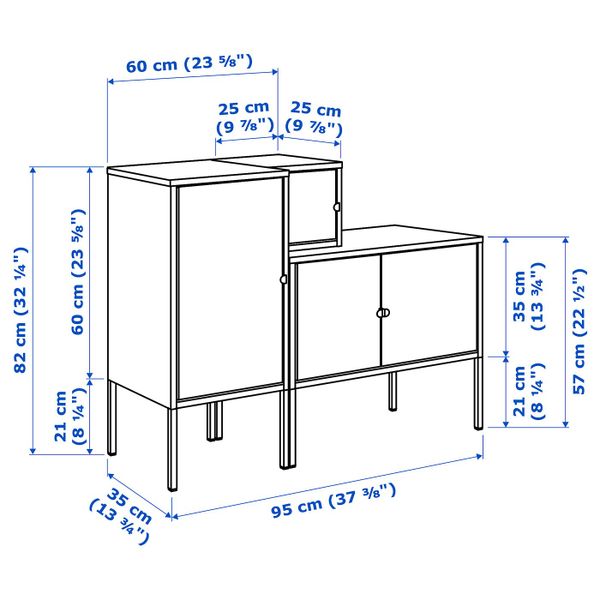 Комбинация для хранения, серый-белый/темно-синий 95x82 см IKEA ЛИКСГУЛЬТ 392.763.90 - схема-чертеж с размерами