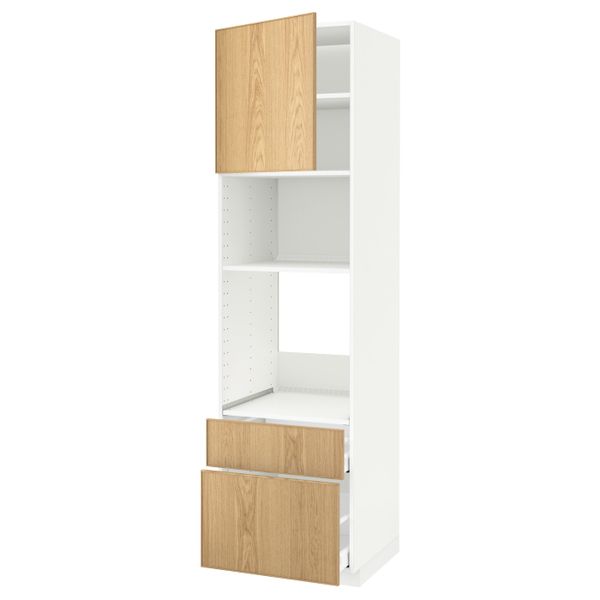 Высокий шкаф для духовки и СВЧ/дверца/2ящ, белый/Экестад дуб 60x60x220 см IKEA METOD МЕТОД / MAXIMERA МАКСИМЕРА 592.370.53 - схема-чертеж с размерами