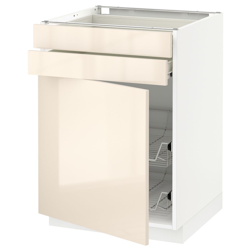 Напольный шкаф, дверца, 2 ящика, проволочных корзин МЕТОД / ФОРВАРА, белый, Рингульт кремовый - схема-чертеж с размерами