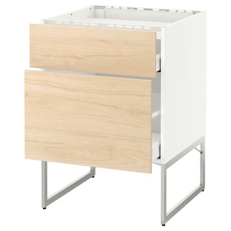 Напольный шкаф, 2 фронтальных панели, 3 ящика МЕТОД / МАКСИМЕРА, белый, Аскерсунд под светлый ясень ясень
