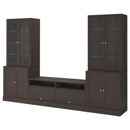 Шкаф для ТВ, комбинированный, стекляные дверцы, темно-коричневый 322x47x212 см IKEA ХАВСТА 892.658.22
