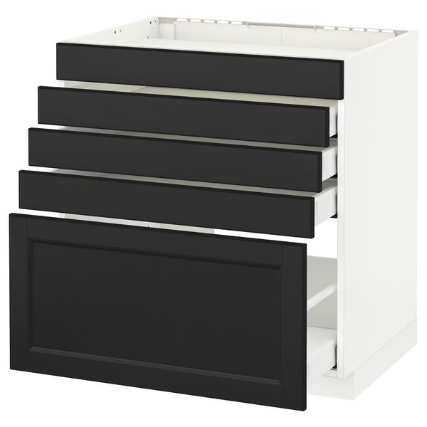 Напольный шкаф для варочной панели, 5 фасадов, 4 ящиков МЕТОД / МАКСИМЕРА, белый, Лаксарби черно-коричневый - схема-чертеж с размерами