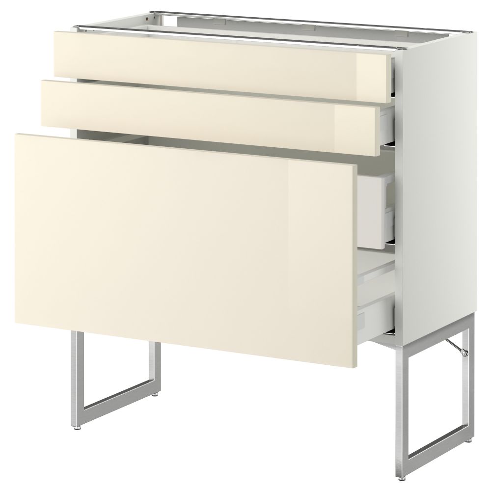 Напольный шкаф 3 фронтальных панели, 2 нижних, 2 средних ящика МЕТОД / МАКСИМЕРА, белый, Рингульт кремовый - схема-чертеж с размерами