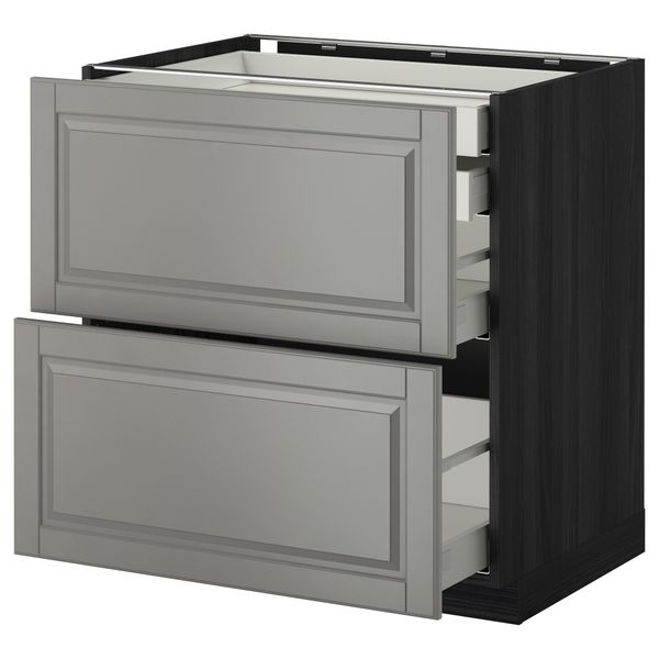 Напольный шкаф 2 фронтальные панели, 2 нижних, 1 средний, 1 высокий ящик МЕТОД / МАКСИМЕРА, черный, Будбин серый - фото 1