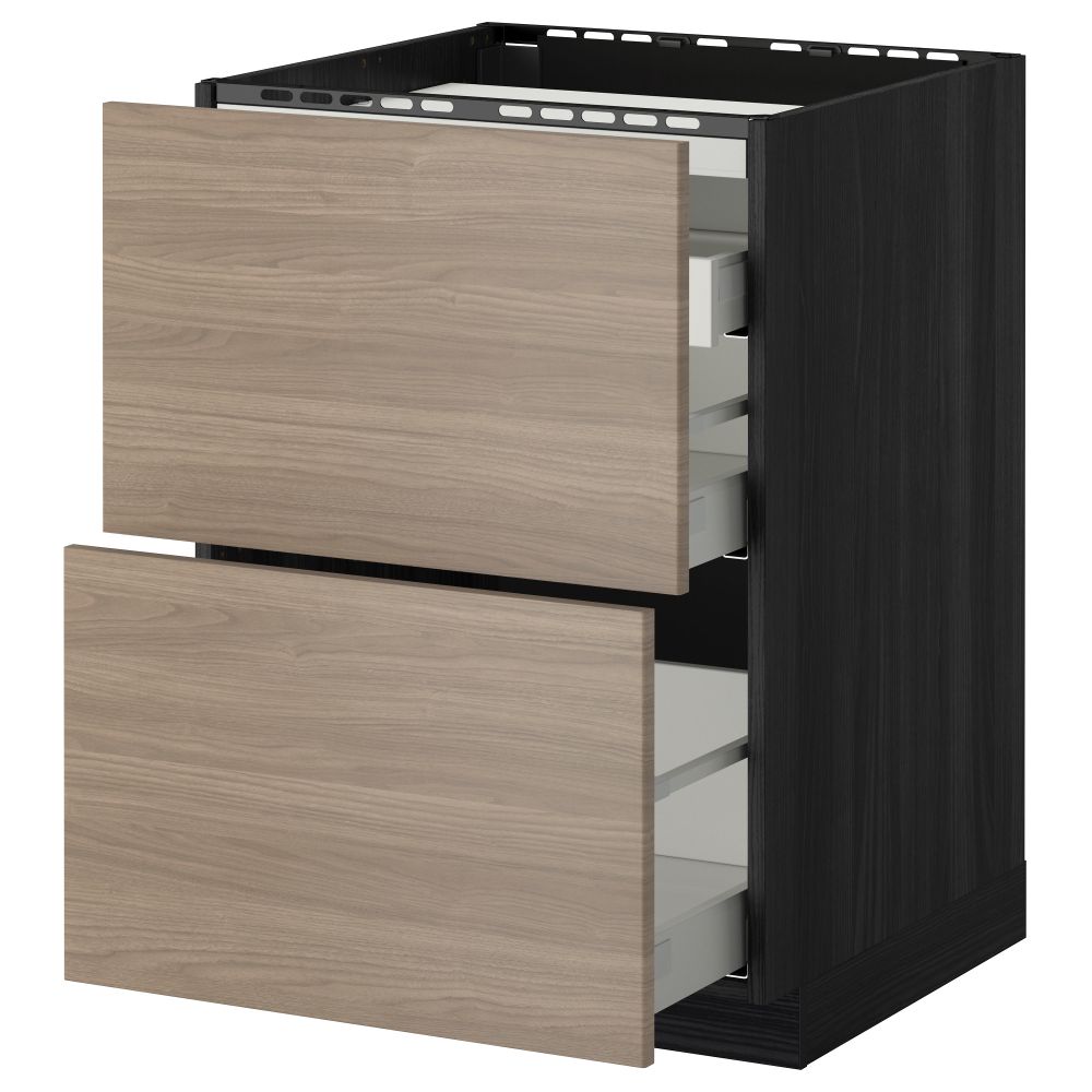 Напольный шкаф, 2 фронтальных панели, 3 ящика МЕТОД / МАКСИМЕРА, черный, Брокхульт светло-серый - схема-чертеж с размерами