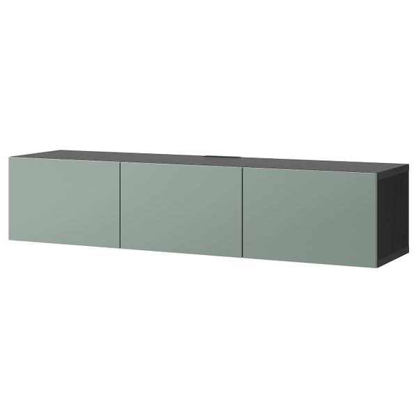 Тумба под ТВ, с дверцами, черно-коричневый, Нотвикен серо-зеленый, 180x42x38 см IKEA БЕСТО 892.991.67 - фото 1