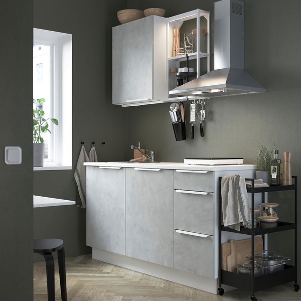 Кухня, 163x63.5x222 см, белый, под бетон IKEA BEGIVENHET БЕГИВЕНХЕТ 393.373.41 - фото 3