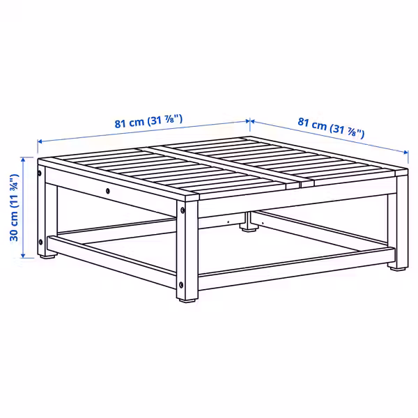 NÄMMARÖ Секция модульного садового дивана - светло-коричневая морилка 81x81 см - схема-чертеж с размерами