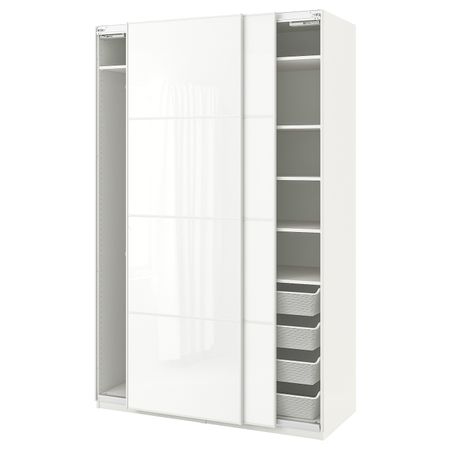 Гардероб, белый/Фэрвик белое стекло 150x66x236 см IKEA PAX ПАКС 793.058.14