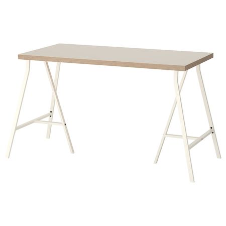 Стол, бежевый, белый, 120x60 см IKEA ЛИННМОН / ЛЕРБЕРГ 392.793.55