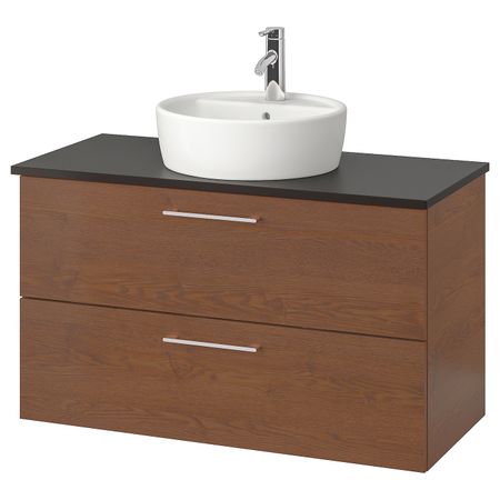 Шкаф п-раковину/столешн45/раковина, под коричневый мореный ясень/антрацит ДАЛЬШЕР смеситель 102x49x74 см IKEA GODMORGON/TOLKEN