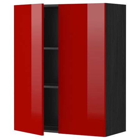 Навесной шкаф с полками, 2 дверцы МЕТОД, черный, Рингульт красный