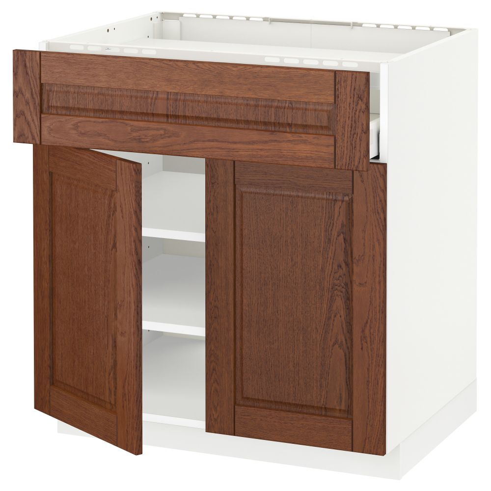 Напольный шкаф для варочной панели, ящик, полка, 2 дверцы МЕТОД / МАКСИМЕРА, белый, Филипстад коричневый - схема-чертеж с размерами
