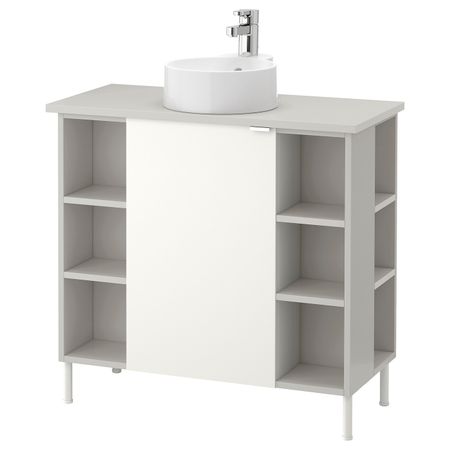 Шкаф под раковину с 1 дверцы, 4 открытыми полк, белый, серый ЭНСЕН смеситель 82x40x87 см IKEA ЛИЛЛОНГЕН/ВИСКАН / ГУТВИКЕН