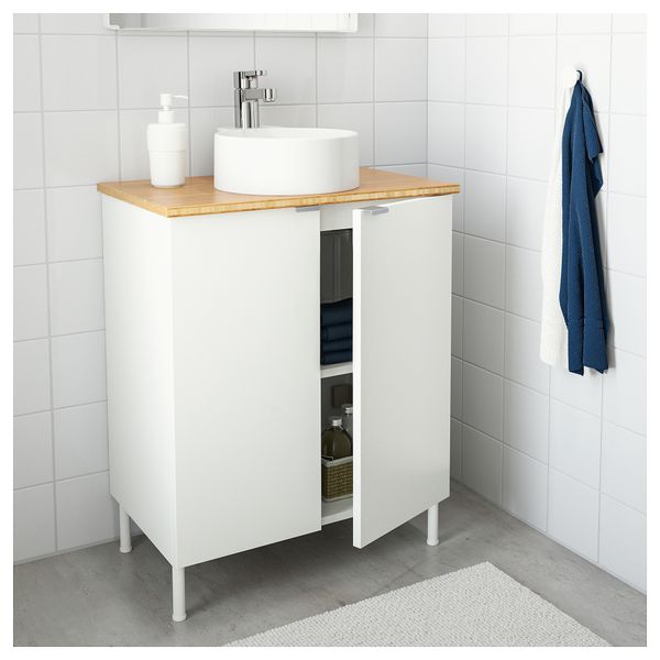 Шкаф под раковину с 2 дверцами ЛИЛЛОНГЕН/ВИСКАН / ГУТВИКЕН, белый, бамбук (62x40x87 см) - схема-чертеж с размерами