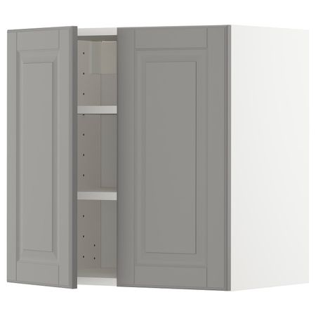 Навесной шкаф с полками/2дверцы, белый/Будбин серый 60x60 см IKEA METOD МЕТОД 493.000.40