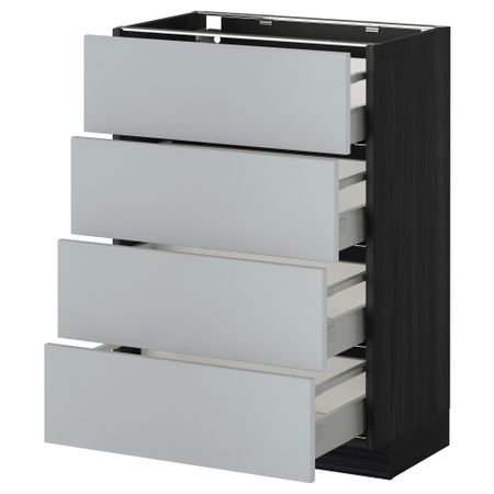 Напольный шкаф 4 фронтальных панели, 4 ящика МЕТОД / МАКСИМЕРА, черный, Веддинге серый