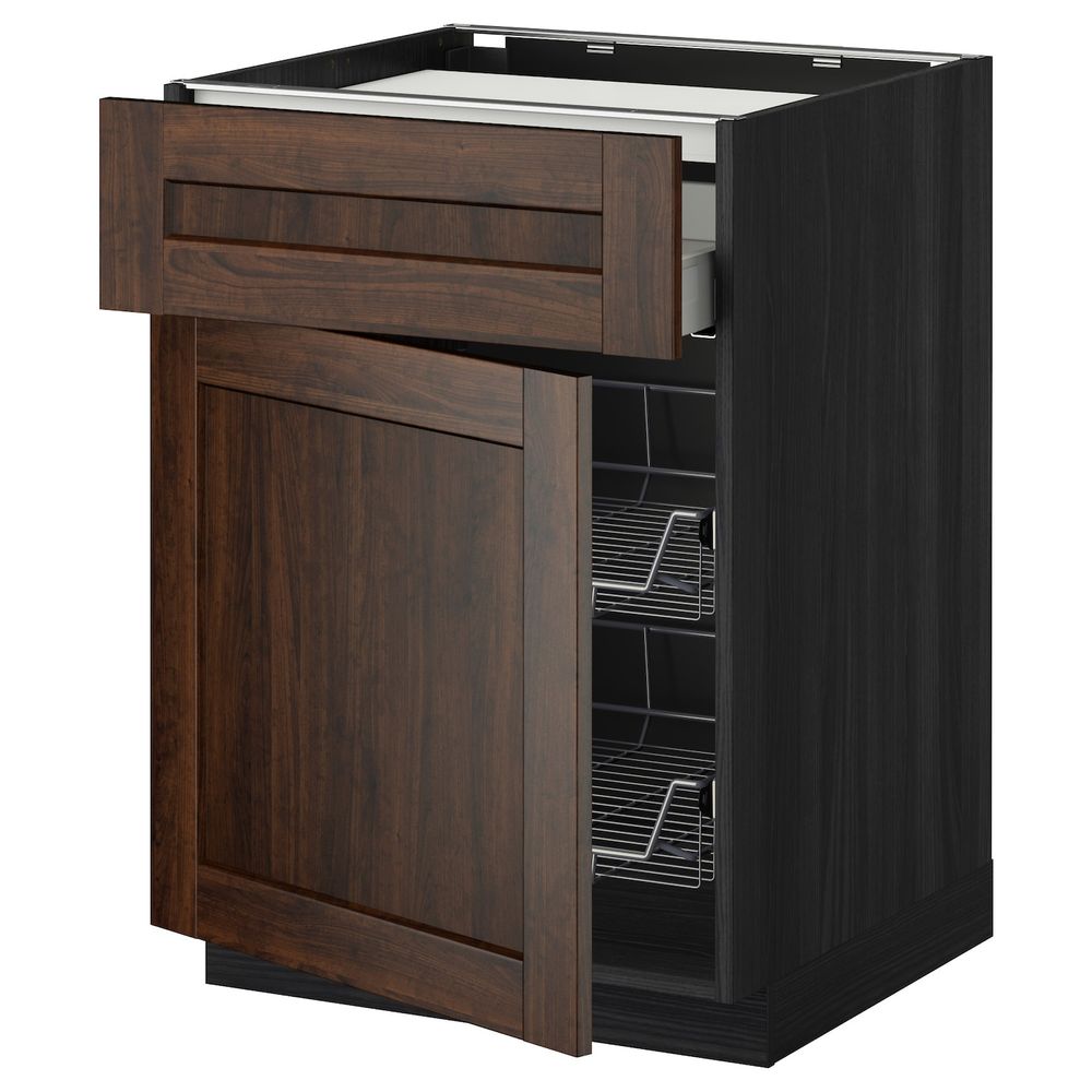 Напольный шкаф для варочной панели, ящик, 2 проволочных крзн, черный/Эдсерум коричневый 60x60 см IKEA МЕТОД / МАКСИМЕРА - фото 1