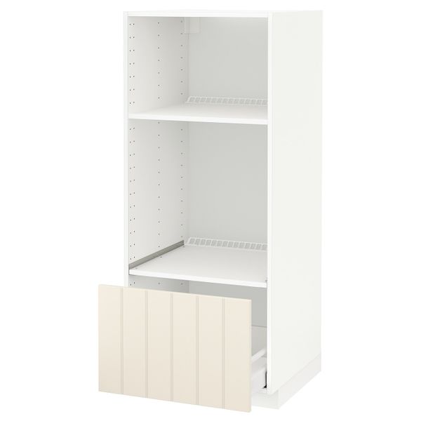 Высокий шкаф с ящиком для духовки/СВЧ, белый/Хитарп белый с оттенком 60x60x140 см IKEA METOD МЕТОД / MAXIMERA МАКСИМЕРА - схема-чертеж с размерами
