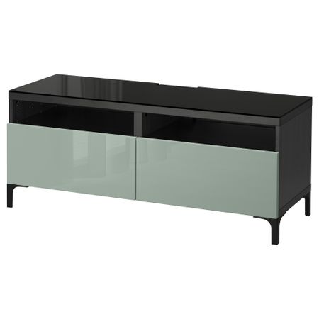 Тумба для ТВ с ящиками БЕСТО, черно-коричневый, Сельсвикен глянцевый/серо-зеленый светлый (120x40x48 см)