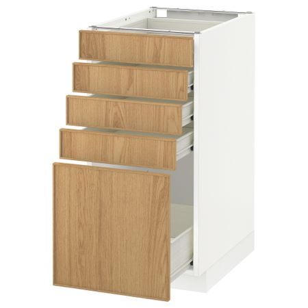 Напольный шкаф с 5 ящиками МЕТОД / ФОРВАРА, белый, Экестад дуб