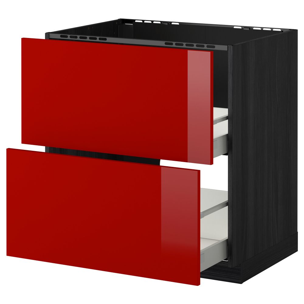 Напольный шкаф под мойку + 2 фронтальных панели, 2 ящика МЕТОД / МАКСИМЕРА, черный, Рингульт красный - схема-чертеж с размерами