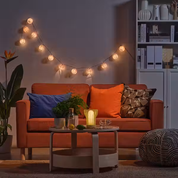 SOLVINDEN Гирлянда, 12 светодиодов - с батарейным питанием розовый - фото 2